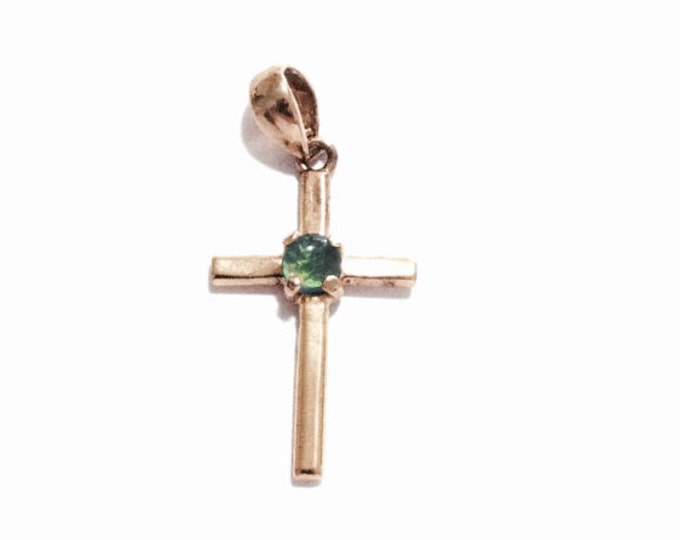 An Early Art Nouveau 24K gp & Solitaire Rainbow Opal Embossed Cross-Crucafix Pendant-Charm / Sterling Silver, 1.25x.5x.25", 1.21 Grams #3389