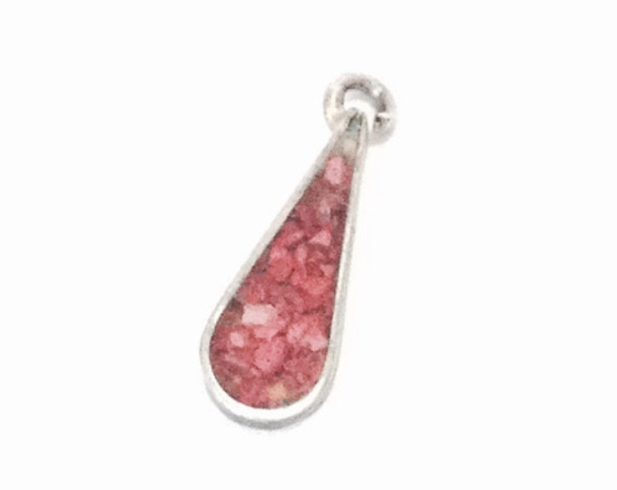 A Delicate Early 1930's Southwestern Art Nouveau Red Coral Inlaid Teardop Charm-Finding / Sterling Silver, .75x.2", .45 Grams #4061