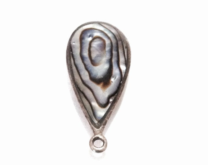 An Early 1930's Art Nouveau Teardop Abalone Backed Filigree Charm-Pendant-Finding / Sterling Silver, 1x.5x.25", 1.72 Grams #3930
