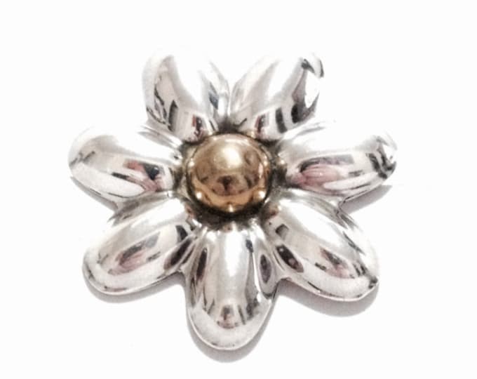 An Early 1940-50's Mexican Designer Signed Flower Brooch-Pin or (Interchangable) Pendant / Sterling Silver, 2x2x.35", 18.72 Grams #3696