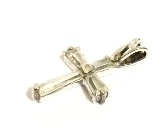 A Mid-Century Oriential cz Diamond Embossed Cross (or) Crucifix Charm-Pendant / Sterling Silver, 2x1x.25 (CM), 1.05 Grams #4244