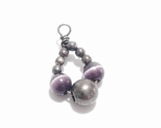 An Early 1930-40's Handmade Art Nouveau Beaded Purple Charm - Pendant / Sterling Silver, .75x.25x.2", .75 Grams #3844