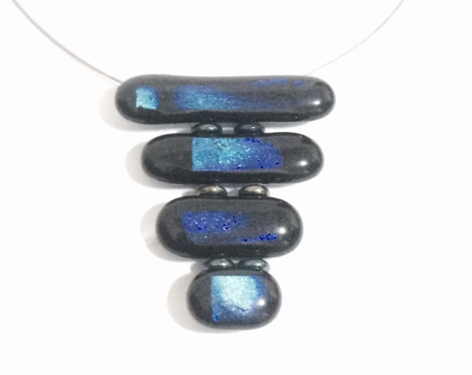 Adelson Designer Modernist Handcrafted Dichroic Glass Pendant on a 17" Steel Screw-Catch Chain, 30 Grams, 2.5x2x.25", 30 Grams #4146