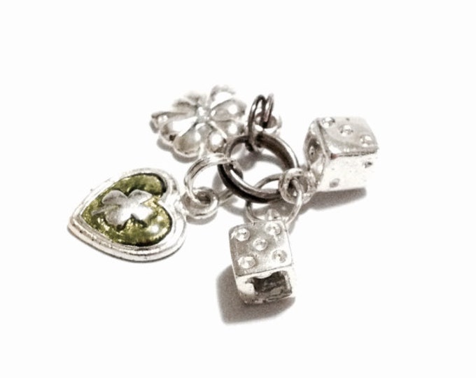 A Cute Retro-Modern Designer Signed GS Double Lucky Clover & Dice Charm-Pendant / Sterling Silver, 1x.5x.25", 2.48 Grams #3238