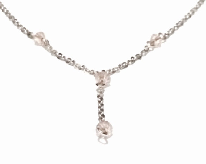An Elegant Mid-Century 14" Pink Crystal Drop - Cable Chain Necklace / Sterling Silver, Spring Clasp, 2.5 Grams #3200