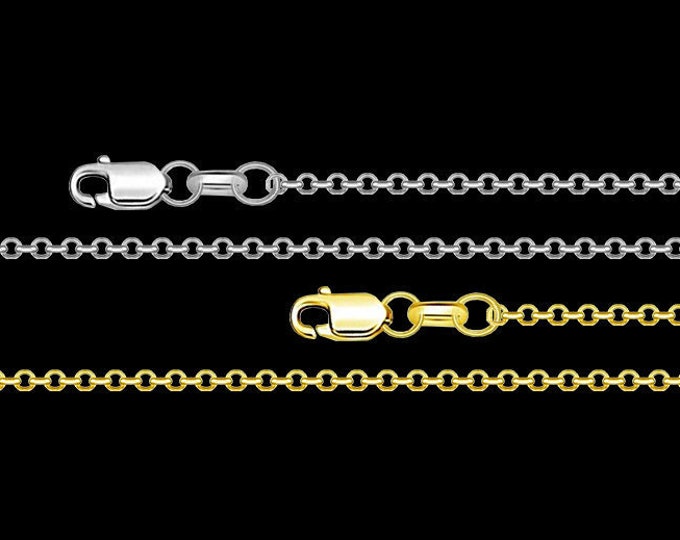 Cable link chain necklace in 14k yellow or white gold, 1.1mm, lobster claw clasp; in 16 or 18 inches.