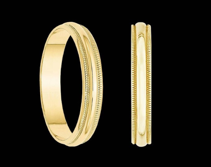 Mililew half round milgrain edged wedding band ring in 10k yellow gold, 3.00mm.