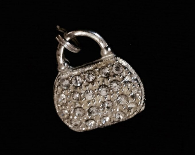 A Mid-Century cz Diamond Charmed Purse Compartment-Locket Pendant / Sterling Silver, .5x.5x.25", 2.48 Grams #3934