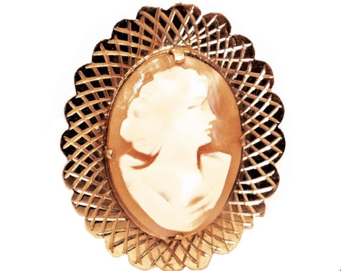 A Late 19TH C. Custom Handcarved Victorian Pink Coral & Conch Shell Cameo Brooch-Pin-Pendant / 14K Yellow, 10.33 Grams, 1.25x1.5x.25" #3223