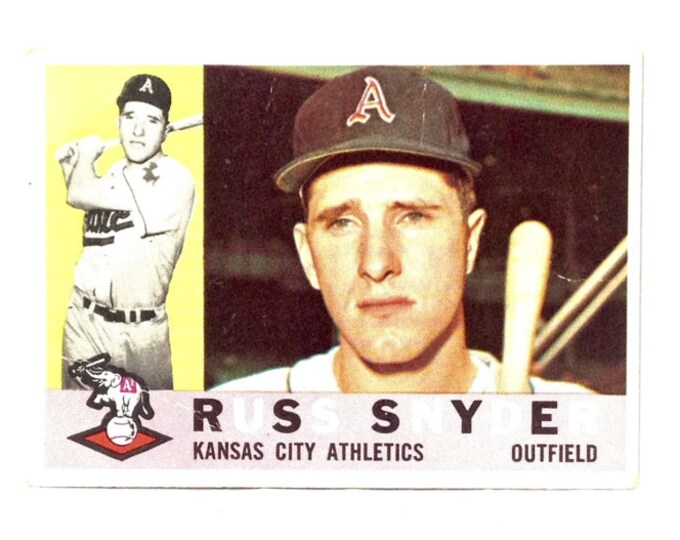 Russ Snyder, Kansas City Athletics Outfielder, 1960 Topp's Collector's-Trading Baseball Card #81, 3.5x2.5" #3963