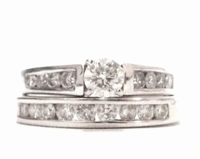 Mid Century Doublet 1.00 ct. t.w. Brilliant Diamond Engagement Ring Set, Ring Size 5.75,(H-I, SI2,TCW 1CT)/14K White Gold,7.44 Grams #3911