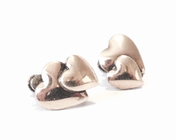 A Pair of Elegant 1940's Southwestern 22KT gp Doublet Layered Heart Screwback Earrings / Sterling SIlver, .75x.5x.5", 4.66 Grams #4037