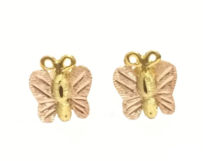 A Pair of Fine Detailed Mid-Century Butterfly Stud Earrings / 14k Pink-Yellow Gold, w/ Butterfly Backs, .75x.6x1 cm, .8 Grams #4260