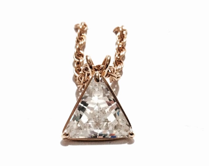 A Stunning Six CT cz. Triangle Cut Diamond on a 18" 24K gp Chain Necklace / Sterling Silver, Spring Clasp, .5x.5x.25", 12.65 Grams #3728