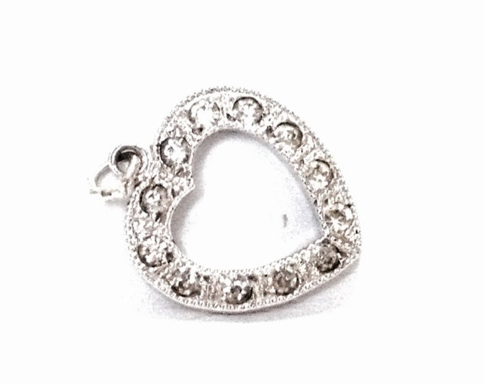 An Elegant Mid-Century cz Diamond Embossed Heart Charm-Pendant / Sterling Silver, .75x.6x.65", 1.53 Grams #4050