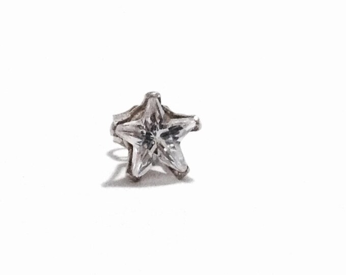 A Single 1/3 ct Star Cut cz Diamond Stud Earring / Sterling Silver, w/ a Butterfly Back, .4" Post, .33 Grams #3282