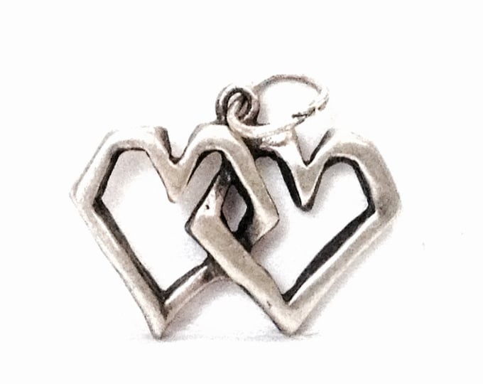 A Suave 1930's Art Nouveau Doublet Heart Charm - Pendant / Sterling Silver, .75x.75x.25", 2.40 Grams #4032