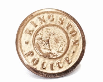 A Mid-Century Superior Quality Kingston NY Police Brass Uniform Button, .55x.55x.5&quot;, 2.11 Grams #4088