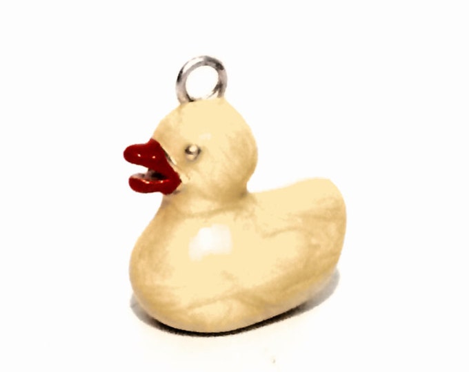 A Cute & Elegant Mid-Century Enameled Duck - Aquatic Charm - Pendant / Sterling Silver, .5x.5x.25", 2.62 Grams #4116