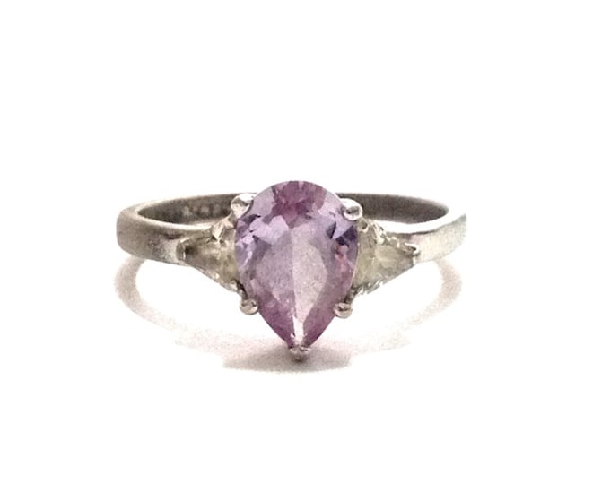 A Sublime Solitaire Amethyst & cz Diamond Embossed Ring / Sterling Silver, USA Ring Size 9.5, 3.44 Grams #3321