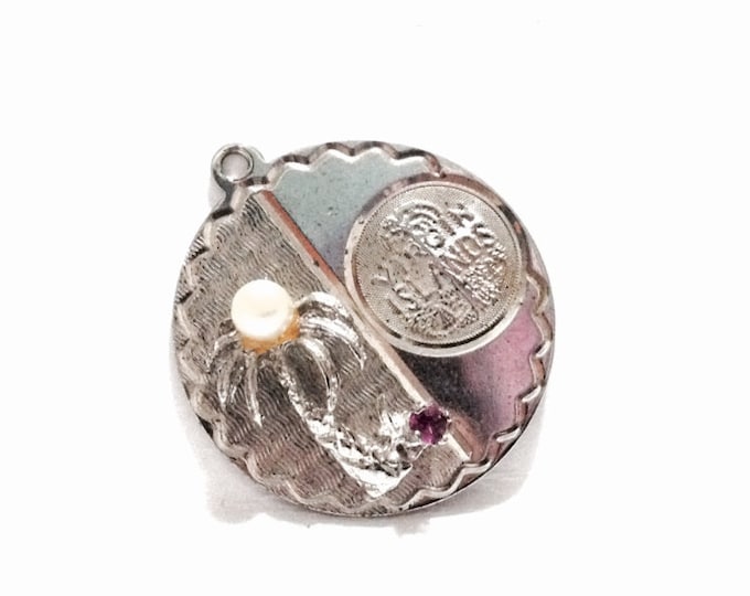 A Sublime Mid-Century Designer "CEA" Virgin Islands Pearl & cz Pink Diamond Charm / Sterling Silver, 1.25x1x.15", 3.93 Grams #3690