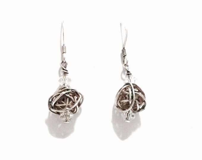 A Sublime Pair of Celtic Crystal Wrapped Threader Earrings / Sterling Silver, 1x.25x.25, 2.22 Grams #3244