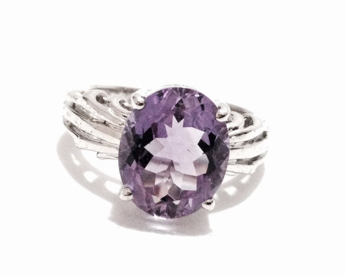 A Retro-Modernist Oriental 1960-70's Solitaire Art Nouveau Filigree Set Amethyst / Sterling Silver, size 5, 4.69 Grams #3809