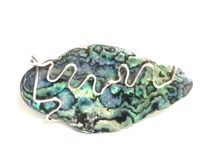 J. Adelson (NYC) Designer Modernist Solitaire Abalone / Sterling Silver Pendant - (interchangeable) Brooch, 2.5x1.5x.5", 12.47 Grams #4151