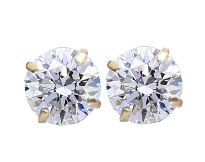 1.00 TCW Round Brilliant Diamond Stud Earrings in 14K Yellow Gold by C. L. Lewis, Screwbacks (IDEAL-SI2-F)+GIA Diamond Dossier's #C83