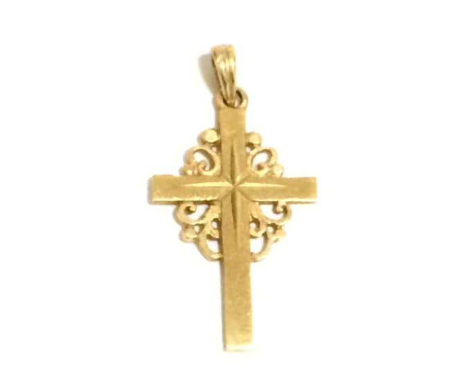 A Suave 1930's Art Nouveau Yellow Gold Cross (or) Crucifix Charm-Pendant /  14K Yellow Gold, EMCO Designer, 2.5x1.5x.5CM, 1.02 Grams #4257