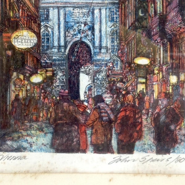 Première édition signée Litho. de Vienne par John Spiers, 1980 avec certificat d’authenticité, Aux portes de la Hofburg, 11.25x8.75 » #1566