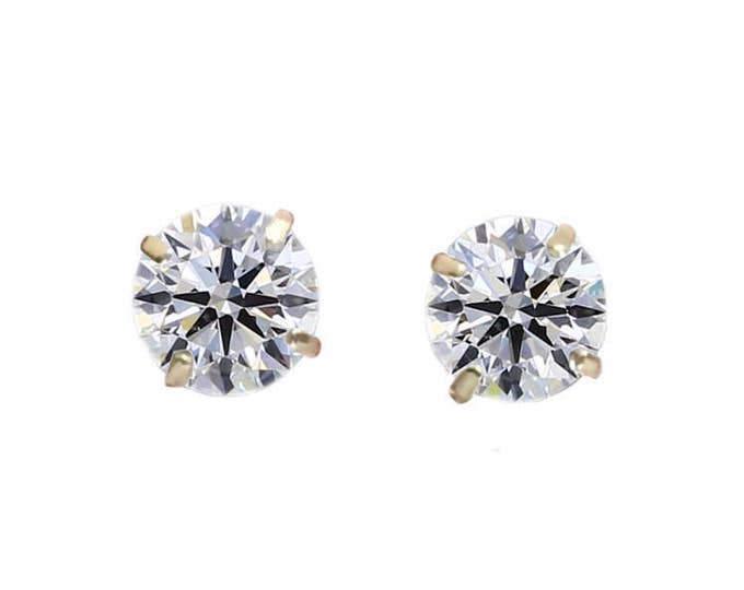 1.00 TCW Round Brilliant Diamond Stud Earrings in 14K Yellow Gold by C. L. Lewis, Screwbacks (Ideal-Si1-J)+GIA Diamond Dossier's #C84