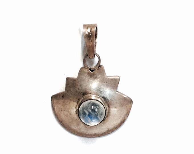 A Late Art Nouveau (Borderline Art Deco) Handmade Solitaire Moonstone Pendant / Sterling Silver, 1.25x1x.25", 6.51 Grams #3139