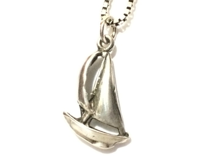 A Detailed Mid-Century Aquatic Art Nouveau Sailboat Charm-Pendant / Sterling Silver, 1.5x2x.5 (CM), 2.13 Grams #4242