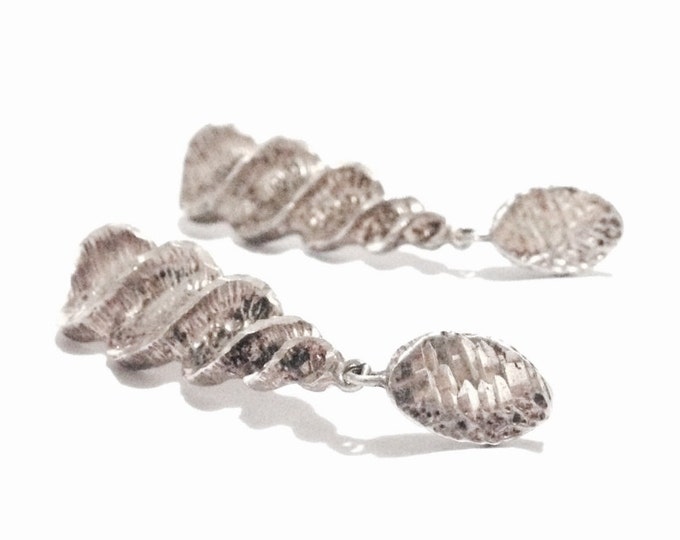 A Pair of Elegant 1940's Art Nouveau Helicase Cut Drop Stud Earrings / Sterling Silver, 1.75x.5x.25", w/ Butterfly Backs, 7.07 Grams #4052