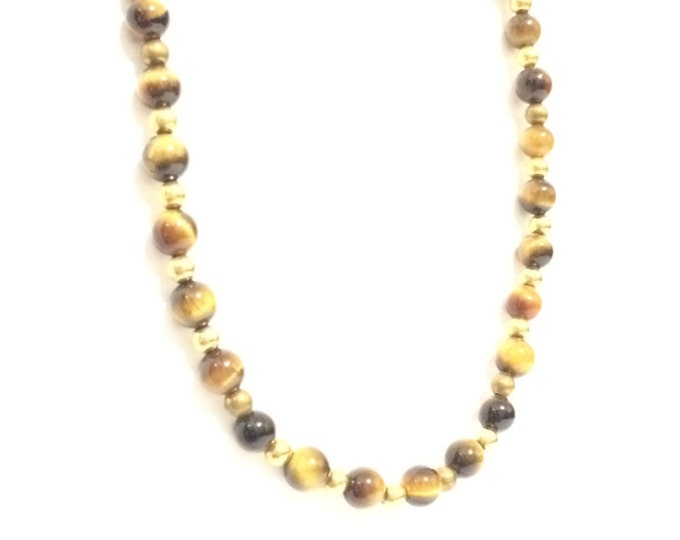 A Divine 18" Mid-Century Tiger's Eye & Gold Beaded Necklace, 14.18 Grams, 3(MM) t.e. beads #4222