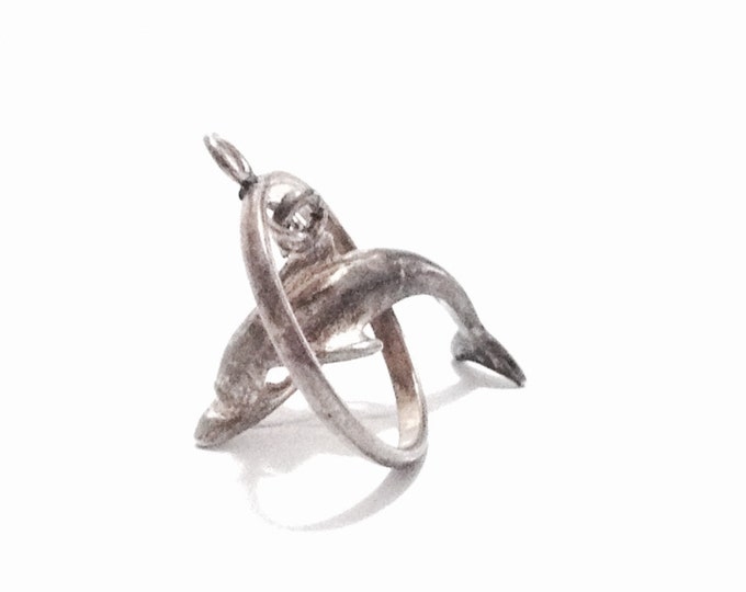 A Cute Mid-Century Dolphin Jumping Through Hoop Charm-Pendant / Sterling Silver, 1x.75x.25", 1.79 Grams #3724