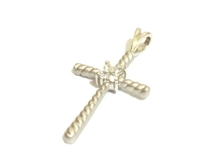 An Elegant cz Diamond Embossed Art Nouveau Modernist Cross (or) Crucifix Charm-Pendant / Sterling Silver, 3.5x2x.5 (CM), 2.3 Grams #4245