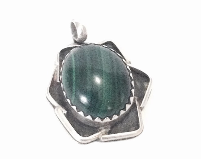An Early 1930-40's Native American Art Nouveau Solitaire Jade Pendant / Sterling Silver, .75x.75x.25", 2.80 Grams #4065