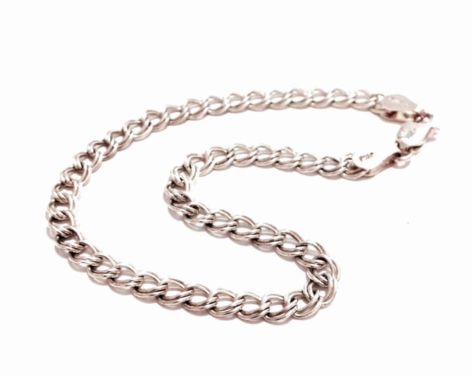 A 7" Mid Century Italian Designer AKG Signed Double Link Chain Bracelet / Sterling Silver, Spring Clasp, 3.52 Grams.