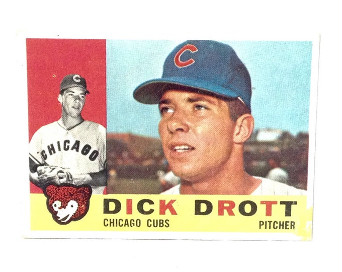 Dick Drott, Chicago Cubs Pitcher, #27 Topps 1960 Collector's Trading Baseball Card, 3.5x2.5" #3969