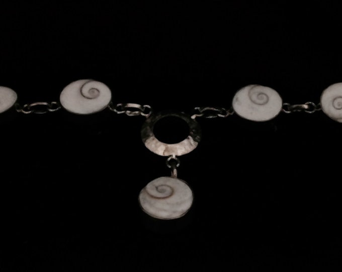 A Truly Incredible 18" Early 1900's Handmade Art Nouveau Shell / Cuban Link Chain Necklace /Sterling Silver, Spring Clasp, 33.95 Grams #3499
