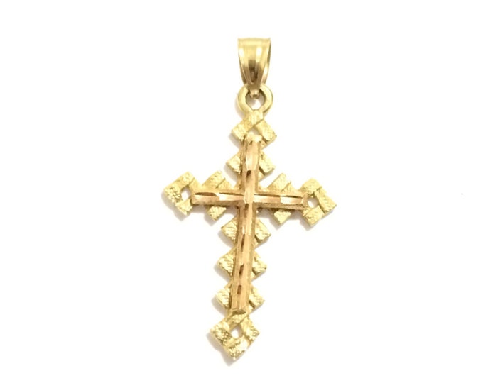 An Elegant Mid-Century Designer AJM Cross (or) Crucafix Charm-Pendant / 14K Yellow & Pink Gold, 2.5x1.5x.5CM, 1.06 Grams #4258