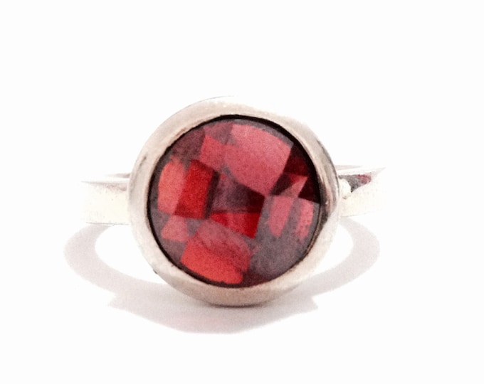 An Intense 'KL' Designed Signed Solitaire Glass-Cut-Ruby / Sterling Silver Ring, USA Ring Size 8.25, 5.26 Grams #3498