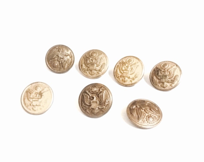 A Lot of (x7) USA Army Coat of Arms Miltary Brass Unifrm Buttons, .75x.6" Each, 3.90 Grams Each #4122