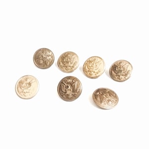 A Lot of (x7) USA Army Coat of Arms Miltary Brass Unifrm Buttons, .75x.6&quot; Each, 3.90 Grams Each #4122
