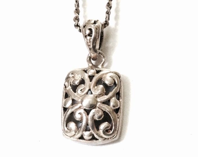 A CA Italian Designer 19" Tinsel Chain - Early 1930's Art Nouveau Filigree Pendant /Sterling Silver, 1x.5x.25", 5.20 Grams #3657