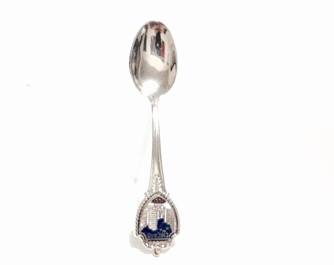 A 1960-70's Minimalist "CHICAGO" Enamel Embossed Demitasse Spoon / Sterling Silver, 3.5x.75x.35", 8.40 Grams #3693