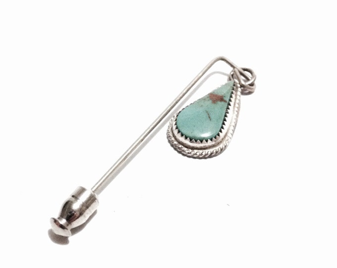 An Early 1930-40's Art Nouveau Solitaire Turqouise Teardop Hat-Pin / Sterling Silver, 2x.5x.25", 3.24 Grams #3756