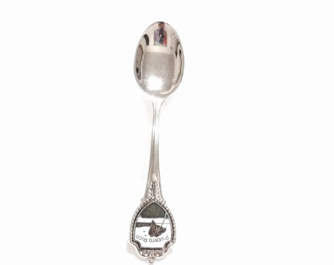 A 1960-70's Retro Puerto Rico Enameled Demitasse Spoon / Sterling Silver, 3.25x.75x.25",  9.06 Grams #3681